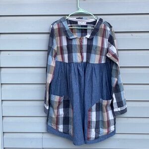 Vintage Hand Made Cotton Denim and Plaid Dress